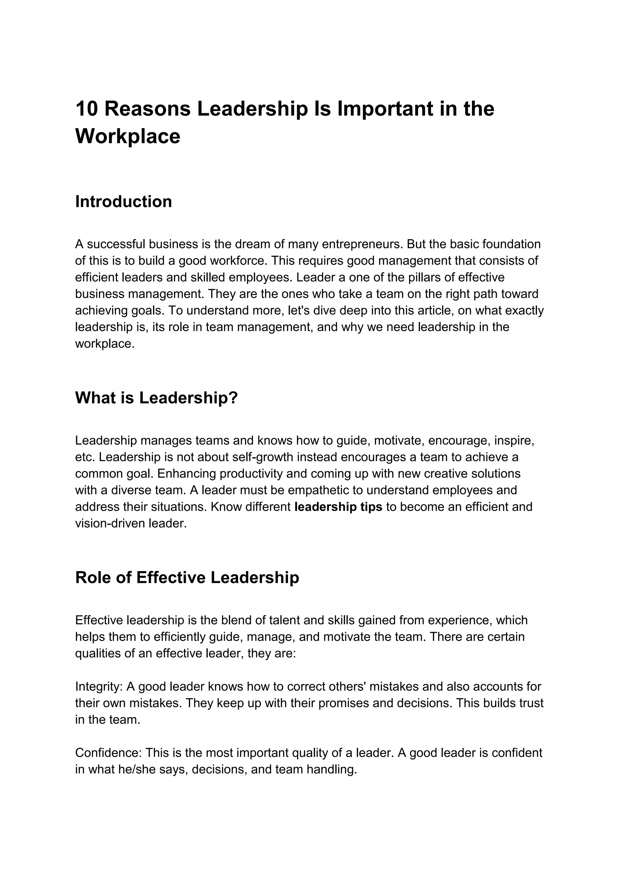 10 Reasons Leadership Is Important in the Workplace | PDF