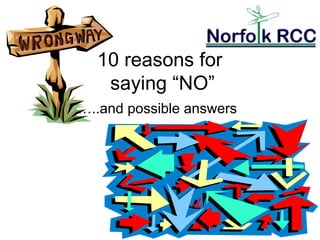 10 reasons for
         saying “NO”
…………..and possible answers
 