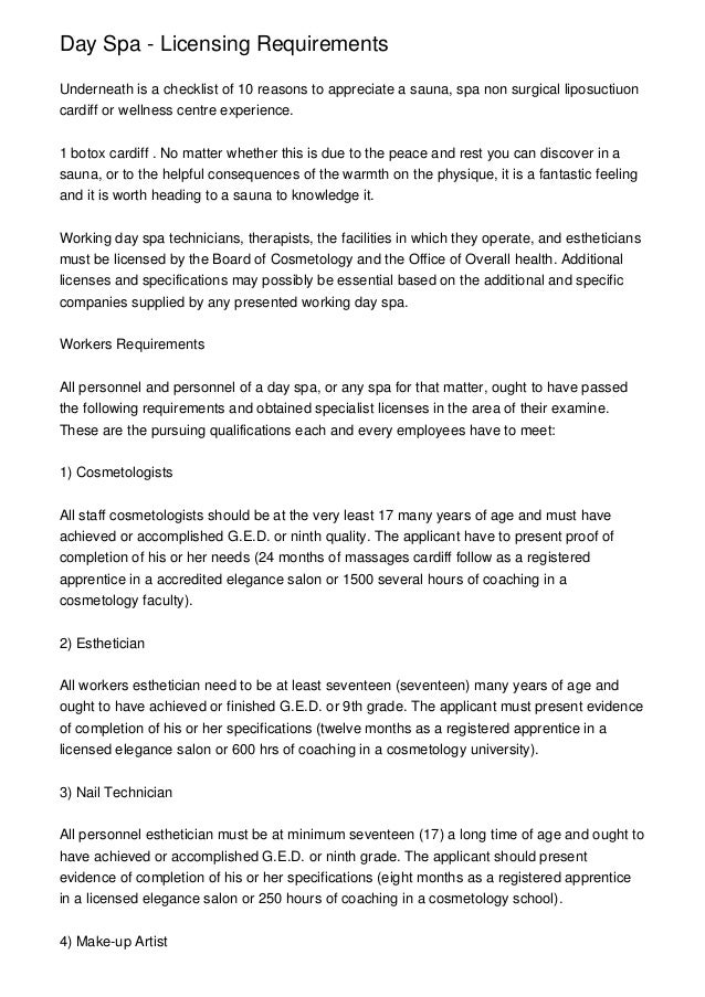 Day Spa Licensing Requirements