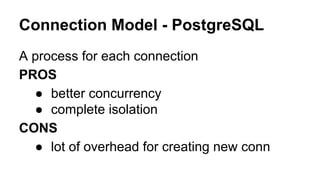 CREATE INDEX - MySQL MyISAM
While CREATE INDEX is in progress:
● Entire table is locked for writes
● A new index file (dbname.MYI) need to
created
 