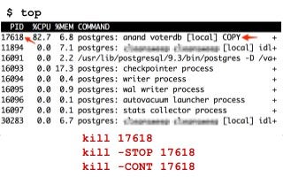 $ top
kill 17618
kill -STOP 17618
kill -CONT 17618
 