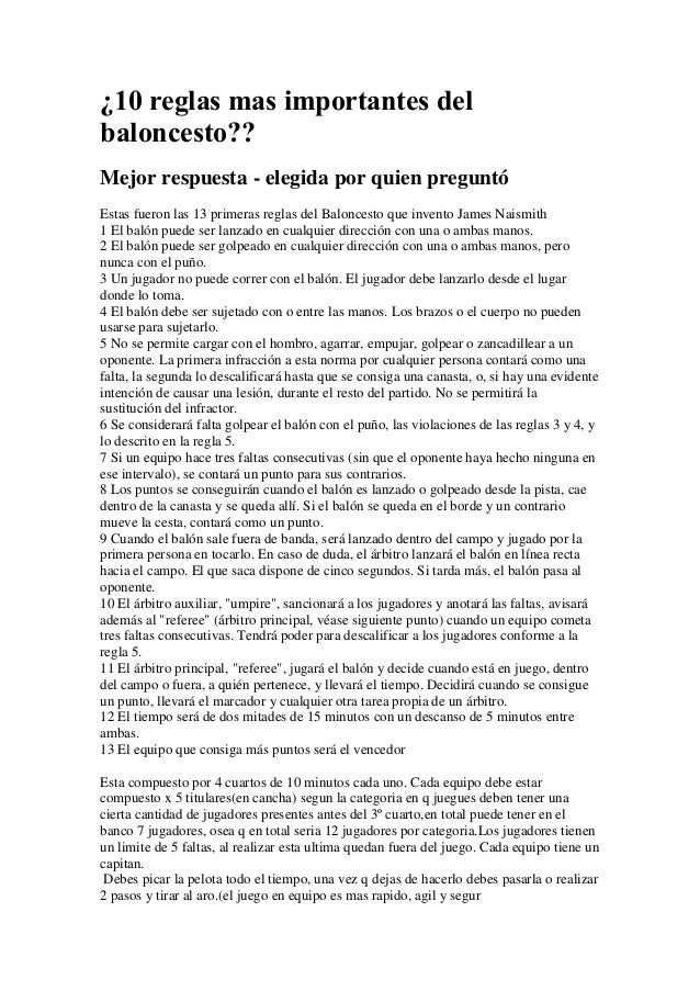 10 reglas mas importantes del baloncesto