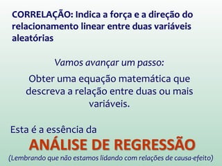 Teste de Significância do r de Pearson
Para testar a significância do r, calculamos uma estatística
teste conhecida como “razão t”, com graus de liberdade
igual a N-2.
Olhar na tabela o valor crítico de t, com graus de liberdade
“N-2” e α=0,05
Se tcalculado > tcrítico, podemos rejeitar a hipótese nula de que
ρ=0.
Neste caso, os graus de
liberdade indicam o quão
próxima a distribuição t está da
distribuição normal. Qto maior,
mais póximo da dist. normal.
 