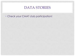 DATA STORIES
• Check your CMAT club participation!

 
