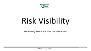 Risk Visibility
Are the only hazards the ones that we can see?
1“What do you stay safe for?”
 