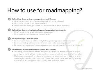 How to use for roadmapping?
1

Collect top 5 marketing messages / content themes
• What are you planning to message alongs...
