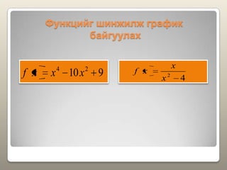 Функцийг шинжилж график
байгуулах
910 24
xxxf 42
x
x
xf
 