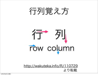 行列覚え方

http://wakuteka.info/R/110729
より転載
14年2月22日土曜日

 