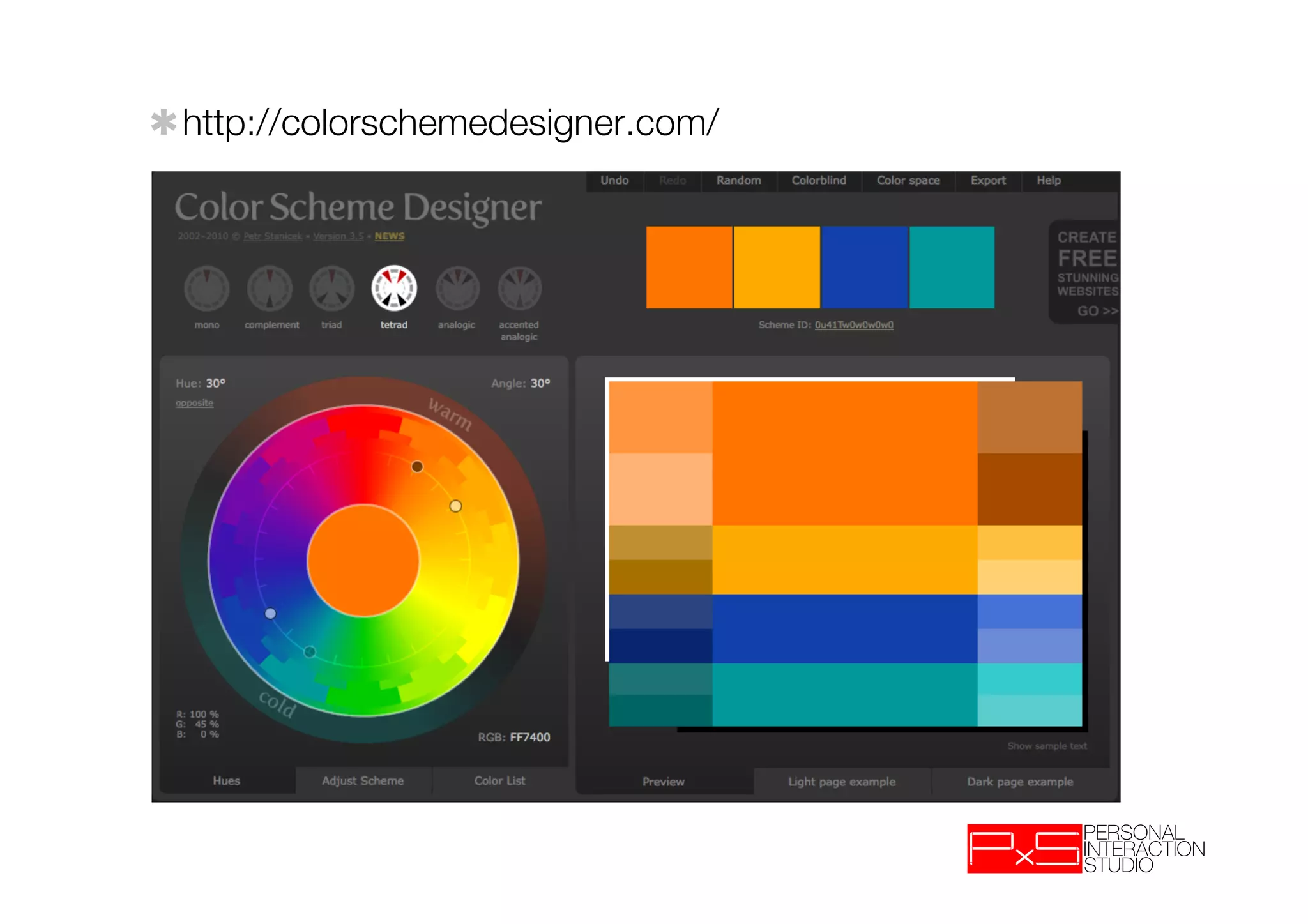 ✱http://colorschemedesigner.com/




                 http://colorschemedesigner.com/
 