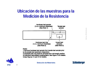 IPM 
Schlumberger Private 
5 
Ubicación de las muestras para la 
Medición de la Resistencia 
Selección de Materiales 
 