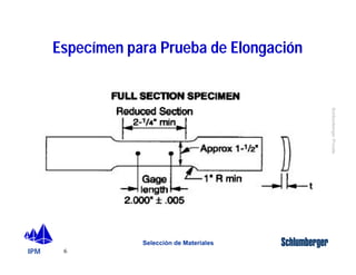 IPM 
Schlumberger Private 
Especímen para Prueba de Elongación 
6 
Selección de Materiales 
 