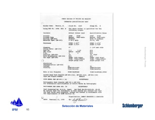 IPM 
Schlumberger Private 
93 
Selección de Materiales 
 