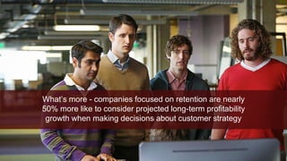What’s more - companies focused on retention are nearly
50% more like to consider projected long-term profitability
growth when making decisions about customer strategy.
 