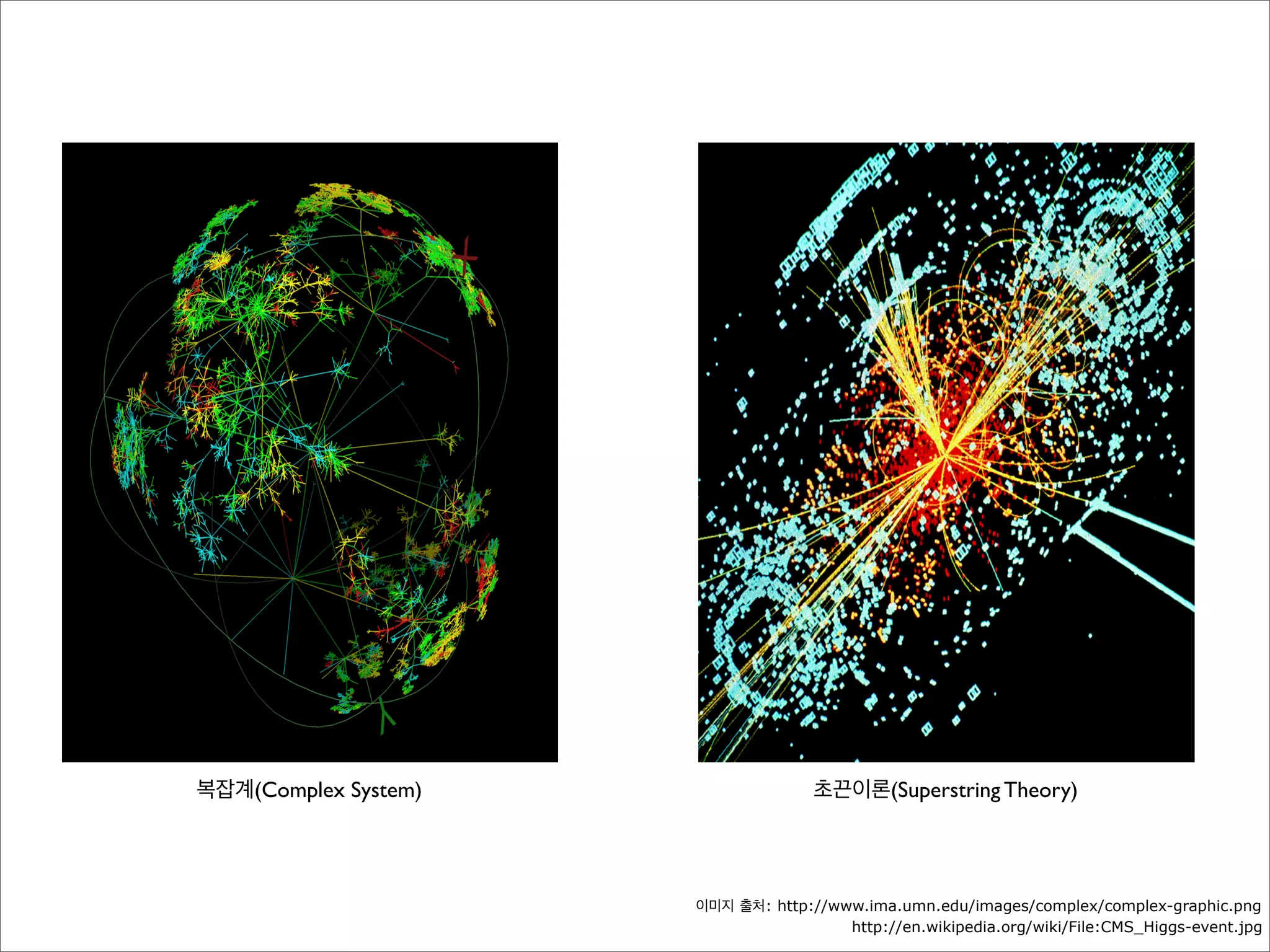 복잡계(Complex System)

초끈이론(Superstring Theory)

이미지 출처: http://www.ima.umn.edu/images/complex/complex-graphic.png
http://en.wikipedia.org/wiki/File:CMS_Higgs-event.jpg

 