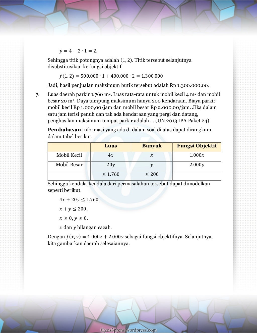 10 soal dan pembahasan permasalahan program linear