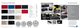 Colors & Wheels                                                                                                                                                                                                                                                                                                                                                                                              Accessories
                                                                                                                                                                                                                                  Interior
                                                                                                                                                                                                                                  Colors
                                                                                                                                                                                      xLT
                                                                                                                                                                                      Sangria Red Metallic                        	                                                                                                                                                                        Also available:
                                                                                                                                                                                      Blue Flame Metallic                         	     
                                                                                                                                                                                                                                                                                                                                                                                                             Katzkin® Leather Seat Covers1
                                                                                                                                                                                      Dark Copper Metallic                        	     
                                                                                                                                                                                                                                                                                                                                                                                                             electrochromic	Mirrors
                                                                                                                                                                                      Black Pearl Slate Metallic                  	     
                                                                                                                                                                                                                                                                                                                                                                                                             SmartAlertTM GPS Tracking and Recovery1
                                                                                                                                                                                      Black                                       	     
                                                                                                                                                                                      Brilliant Silver Metallic                   	                                                                                                                                                                         Keyless	entry	Keypads
Sangria Red Metallic                                Blue Flame Metallic                          Dark Copper Metallic                   Black pearl Slate Metallic                    White Suede                                 	                                                                                                                                                                        Vehicle Security System
                                                                                                                                                                                                                                                                                                                                                                                    Remote Start Systems     Hood	Deflectors
                                                                                                                                                                                      Limited
                                                                                                                                                                                                                                                                                                                                                                                                             Interior	Hard	Trunk	Cargo	Organizers
                                                                                                                                                                                      Sangria Red Metallic                        	     
                                                                                                                                                                                                                                                                                                                                                                                                             Hard	Folding	Tonneau	Cover
                                                                                                                                                                                      Blue Flame Metallic                         	     
                                                                                                                                                                                      Dark Copper Metallic                        	     
                                                                                                                                                                                                                                                                                                                                                                                                             Soft Tri-Fold Tonneau Cover
                                                                                                                                                                                      Black Pearl Slate Metallic                  	                                                                                                                                                                        Soft Roll-Up Tonneau Cover
                                                                                                                                                                                      Black                                       	              Interior Soft Cargo Organizers (Large and Standard Size)                                                                                                  echoMaster ®	HitchScanTM Rear Park Assist
                                                                                                                                                                                                                                                   and Interior Soft Cargo Cooler Bag                                                   THUle®	Racks,	Carriers	and	Cargo	Holders1
                                                                                                                                                                                      Brilliant Silver Metallic                   	                                                                                                                                                                         Sensor	and	Hitch	Step1
                                                                                                                                                                                      White Suede                                 	                                                                                                                                                                        Step Bars
Black                                               Brilliant Silver Metallic                    White Suede                            Torch Red
                                                                                                                                                                                                                                                                                                                                                                                                             Bed	extender
                                                                                                                                                                                      Limited with Adrenalin package                                                                                                                                                                Side Window Deflectors
                                                                                                                                                                                                                                                                                                                                                                                                             Bed Mat
                                                                                                                                                                                      Blue Flame Metallic                          	     
                                                                                                                                                                                                                                                                                                                                                                                                             Wheel Locks
                                                                                                                                                                                      Black                                        	     
                                                                                                                                                                                      Brilliant Silver Metallic                    	                                                                                                                                                                        electric	Safety	Tow
                                                                                                                                                                                      Torch Red                                    	                                                                                                                                                                        Wiper Shaker De-Icer and Debris Cleaner1
                                                                                                                                                                                                                                                                                                                                                                                                             Ashcup/Coin	Holder/Smoker’s	Pack
                                                                                                                                                                                      INTERIORS:        		Camel    Charcoal Black


                                                                                                                                                                                                                                                                                                                                                                                                             1
                                                                                                                                                                                                                                                                                                                                                                                                               Ford Licensed Accessories.
                                                                                                                                                                                                                                                                                                                                                                                                             Garmin is a registered trademark of Garmin Ltd.

Leather – Charcoal Black                            Leather – Charcoal Black with                Leather – Camel with Sand inserts                                                                                                                 Dual INViSiONTM	DVD	Headrests1                                                                                                   All-Weather Floor Mats
Standard on Limited                                 perforated inserts                           Standard on Limited
                                                    Standard on Limited with Adrenalin Package
                                                                                                                                                                                                                                                                                                                                                                                                             To learn more about Ford Custom Accessories and
                                                                                                                                                                                                                                                                                                                                                                                                             to buy them online, visit fordaccessories.com.

                                                                                                                                                                                                                                                                                                                                                                                                             Genuine Ford Accessories will be warranted for whichever
                                                                                                                                                                                                                                                                                                                                                                                                             provides you the greatest benefit: 12 months or 12,000 miles
                                                                                                                                                                                                                                                                                                                                                                                                             (whichever occurs first), or the remainder of your Bumper-to-
                                                                                                                                                                                                                                                                                                                                                                                                             Bumper 3-year/36,000-mile New Vehicle Limited Warranty.
                                                                                                                                                                                                                                                                                                                                                                                                             Contact your local Ford Dealer for details and a copy of
                                                                                                                                                                                                                                                                                                                                                                                                             the limited warranty. Ford Licensed Accessories (FLA) are
                                                                                                                                                                                                                                                                                                                                                                                                             warranted by the accessory manufacturer’s warranty. Contact
                                                                                                                                                                                                                                                                                              Trailer	Hitch	Balls/Draw	Bars   Garmin® Portable               Splash Guards                                   your Ford Dealer for details regarding the manufacturer’s
                                                                                                                                                                                                                                                                                                                              Navigation Systems1                                                            limited warranty and/or a copy of the FLA product limited
Cloth – Camel with Sand inserts                     Cloth – Charcoal Black                                                                                                                                                                                                                                                                                                                                   warranty offered by the accessory manufacturer.
Standard on XLT                                     Standard on XLT



Colors shown are representative only. Not all colors are available on all models.                       16" painted Cast-Aluminum        17" painted Cast-Aluminum        18" Chrome-Clad Aluminum                   20" polished-Aluminum
See your dealer for actual paint/trim options.                                                                Standard on XLT        Included in XLT Appearance Package        Standard on Limited                 Included in Adrenalin Package
 