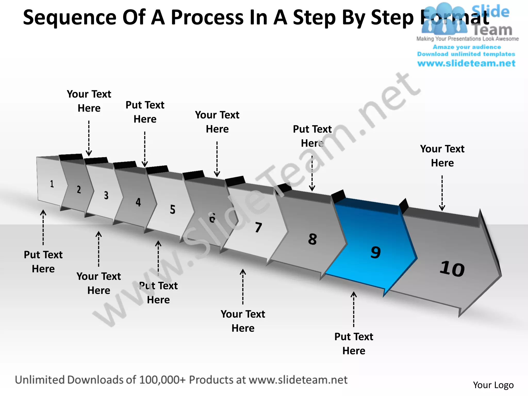 10 stages sequence of process in step by-step format organization chart ...