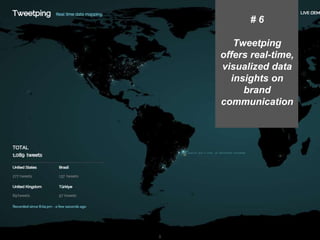 Presentation1 8
# 6
Tweetping
offers real-time,
visualized data
insights on
brand
communication