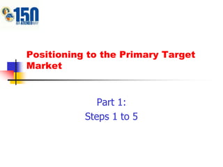 Positioning to the Primary Target
Market
Part 1:
Steps 1 to 5
 