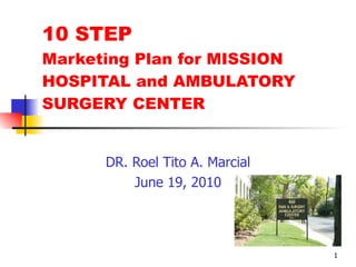 10 STEP  Marketing Plan for MISSION HOSPITAL and AMBULATORY SURGERY CENTER DR. Roel Tito A. Marcial June 19, 2010 