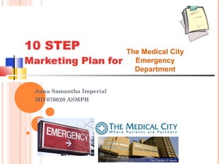 Anna Samantha Imperial
MD 070020 ASMPH
The Medical City
Emergency
Department
 