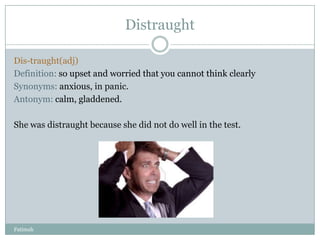 Distraught

Dis-traught(adj)
Definition: so upset and worried that you cannot think clearly
Synonyms: anxious, in panic.
Antonym: calm, gladdened.

She was distraught because she did not do well in the test.




Fatimah
 