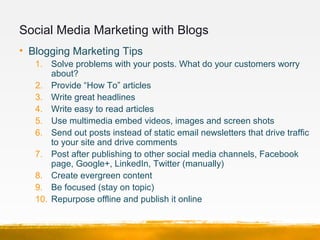 Social Media Marketing with Blogs – Personal Brand
• Case Studies – jeffbullas.com
– Goal: Create a personal brand online ...