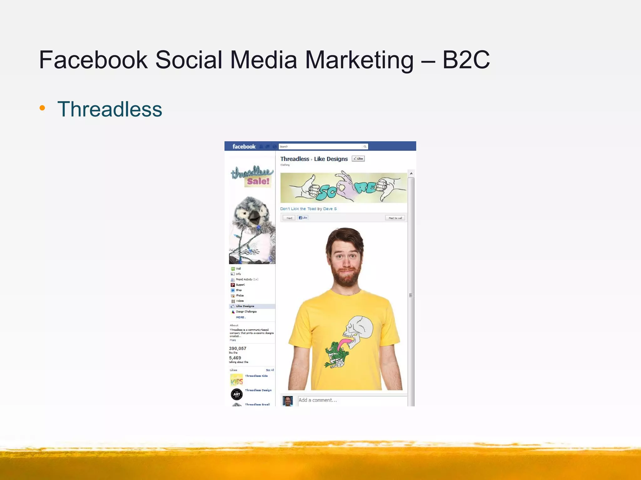 Facebook Social Media Marketing – B2C
• Threadless
 
