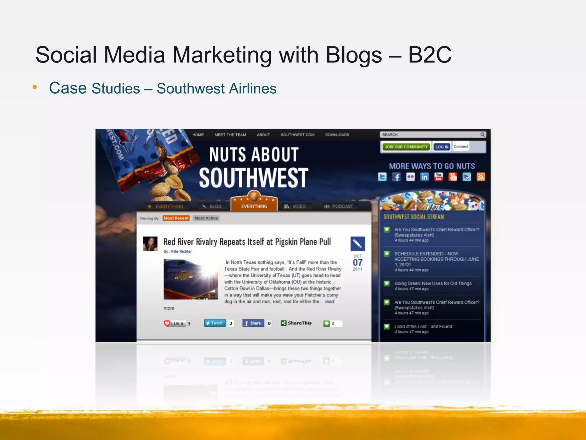 Social Media Marketing with Blogs – B2C
• Case Studies – Southwest Airlines
 