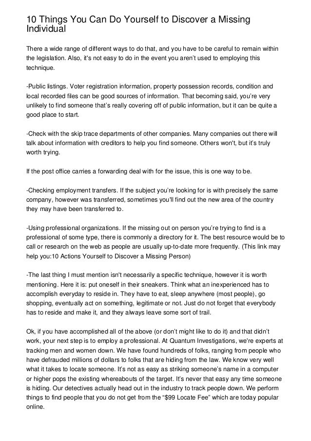 10 Things You Can Do Yourself To Discover A Missing Individual