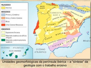 Unidades geomorfológicas da península ibérica – a “síntese” da
geologia com o trabalho erosivo
 