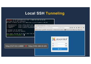 Local SSH Tunneling
http://127.0.0.1:8080 è http://192.168.10.101
 