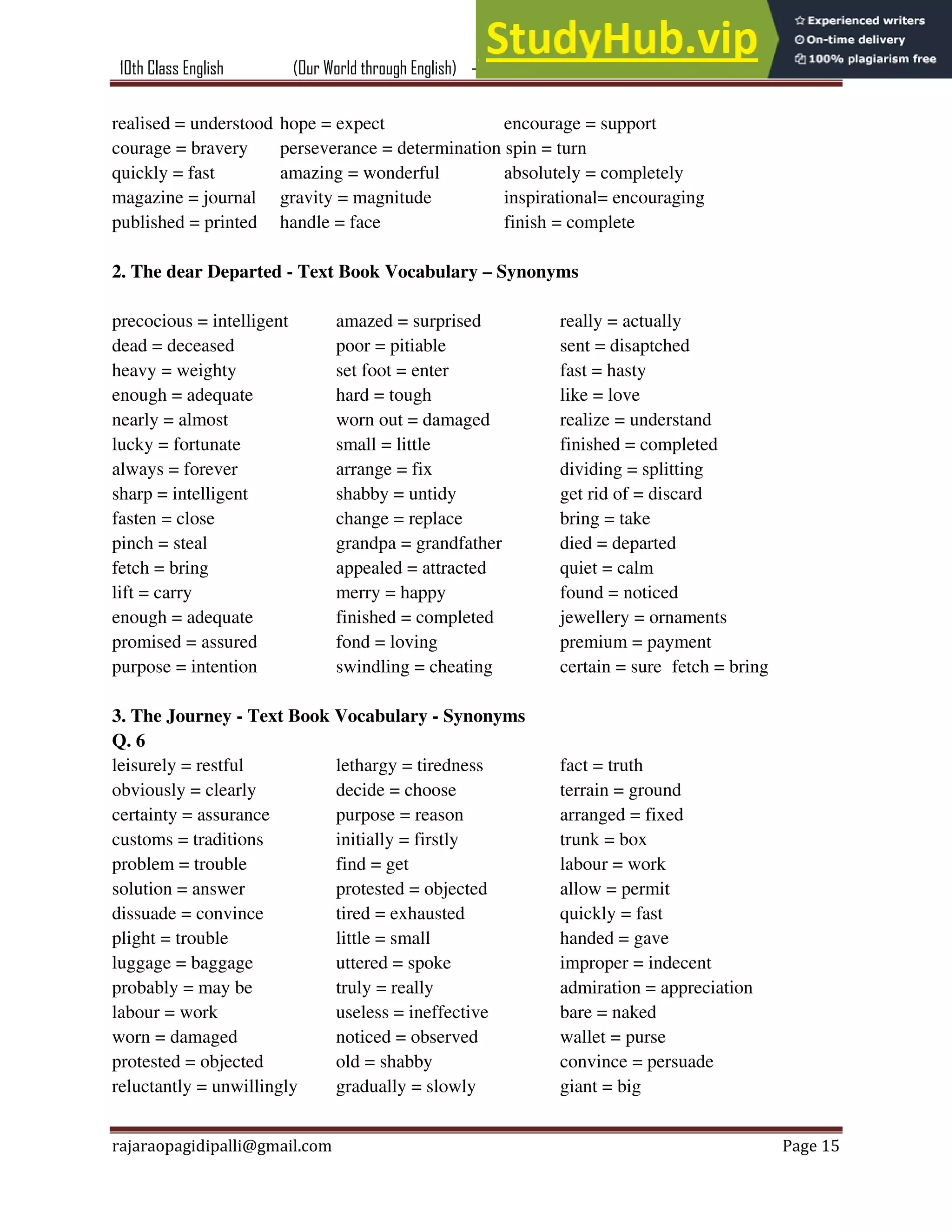 10Th Class English Textual Grammar And Vocabulary - Our World Through ...