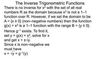 Real Numbers Invers 11 the inverse trigonometric functions x | PPTX