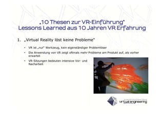 10 Thesen zur VR-Einführung - Lessons Learned aus 10 Jahren VR-Erfahrung