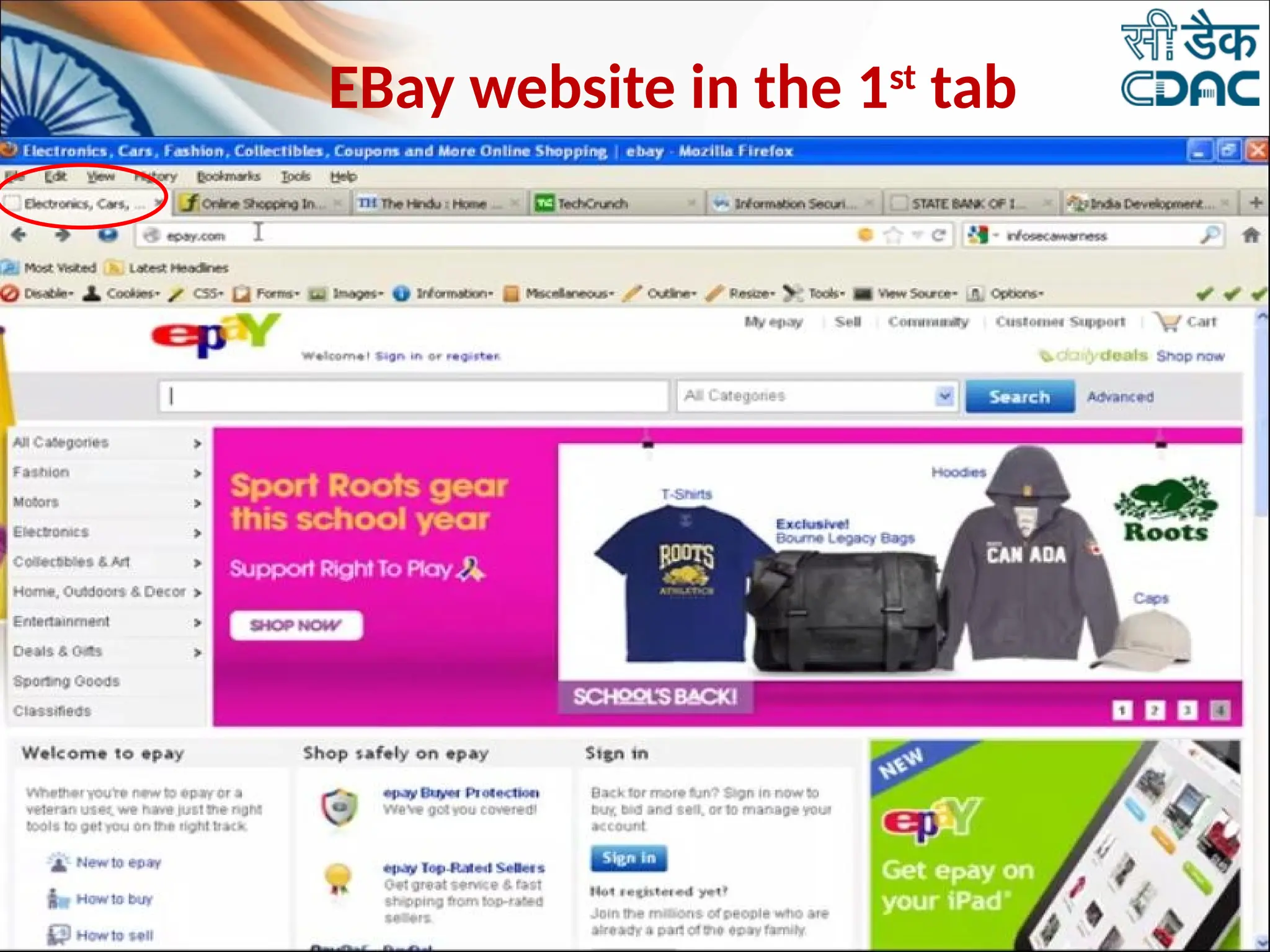 EBay website in the 1st
tab
 