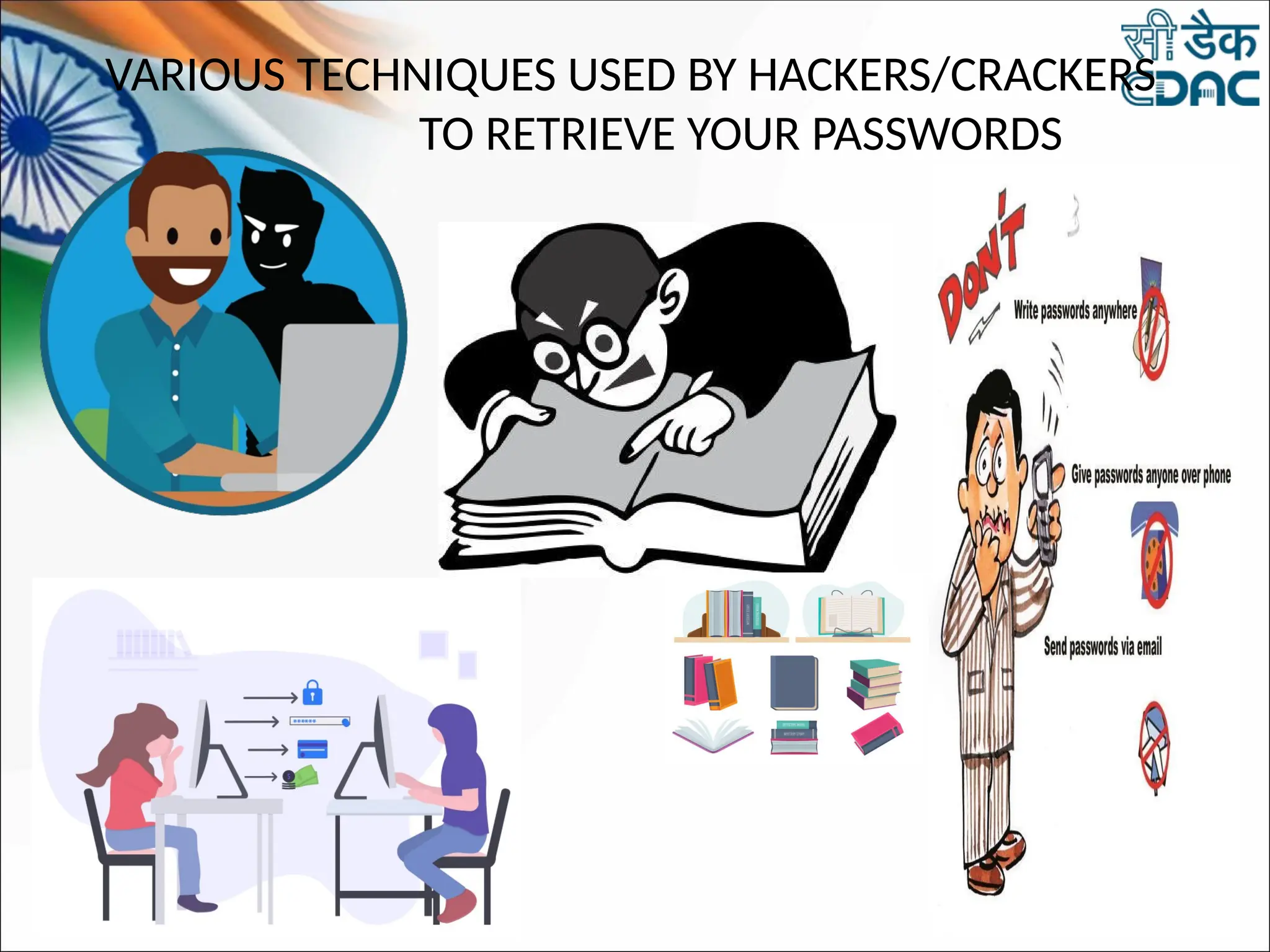 VARIOUS TECHNIQUES USED BY HACKERS/CRACKERS
TO RETRIEVE YOUR PASSWORDS
 