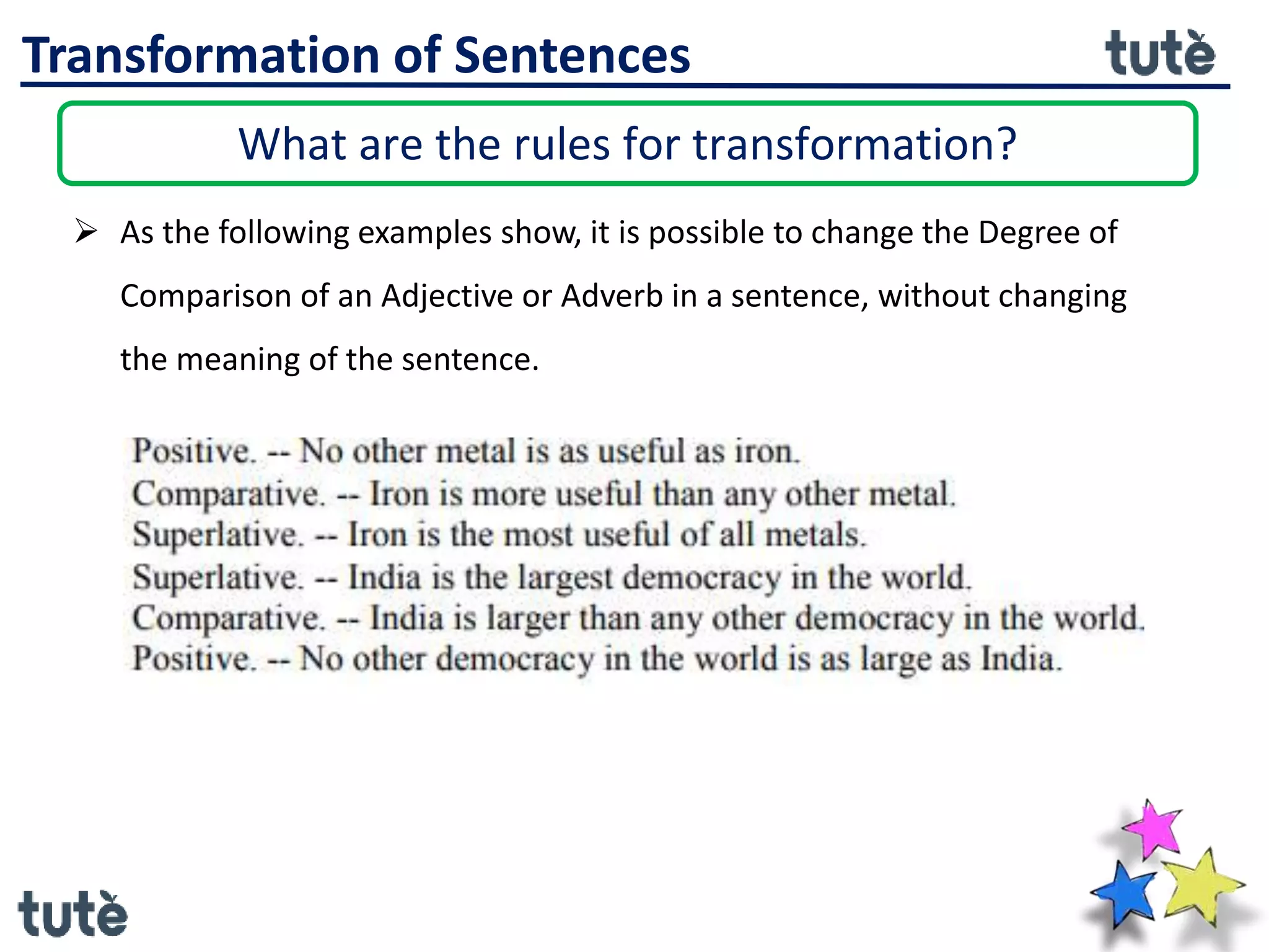 10th ICSE Transformation of Sentences PPTX