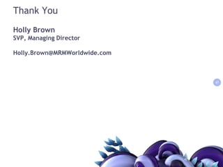 The Reality is…..Attribution model is brokenDifferent reporting systems can vary as much as 150%Tagging errors can result in erroneous dataData reporting and insights are the not the same thingUse the right tool for the jobCampaign reporting, creative/media optimization/dashboard level KPIs /Advanced Analytics/ Cookie level analysis/Perception shifts, IAB standardsVisual Analytics is next evolution2222