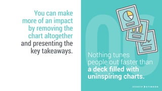 06
You can make
more of an impact
by removing the
chart altogether
and presenting the
key takeaways.
DESIGNED BY
Nothing tunes  
people out faster than
a deck ﬁlled with
uninspiring charts.
 