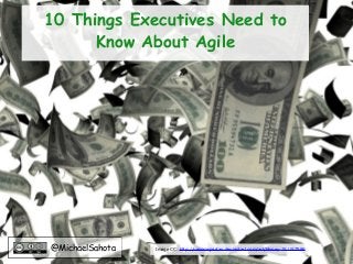 10 Things Executives Need to
Know About Agile
@MichaelSahota Image CC: http://venomspartan.deviantart.com/art/Money-151197586
 