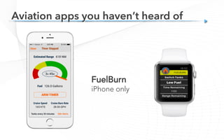 Aviation apps you haven’t heard of
FuelBurn
iPhone only
 