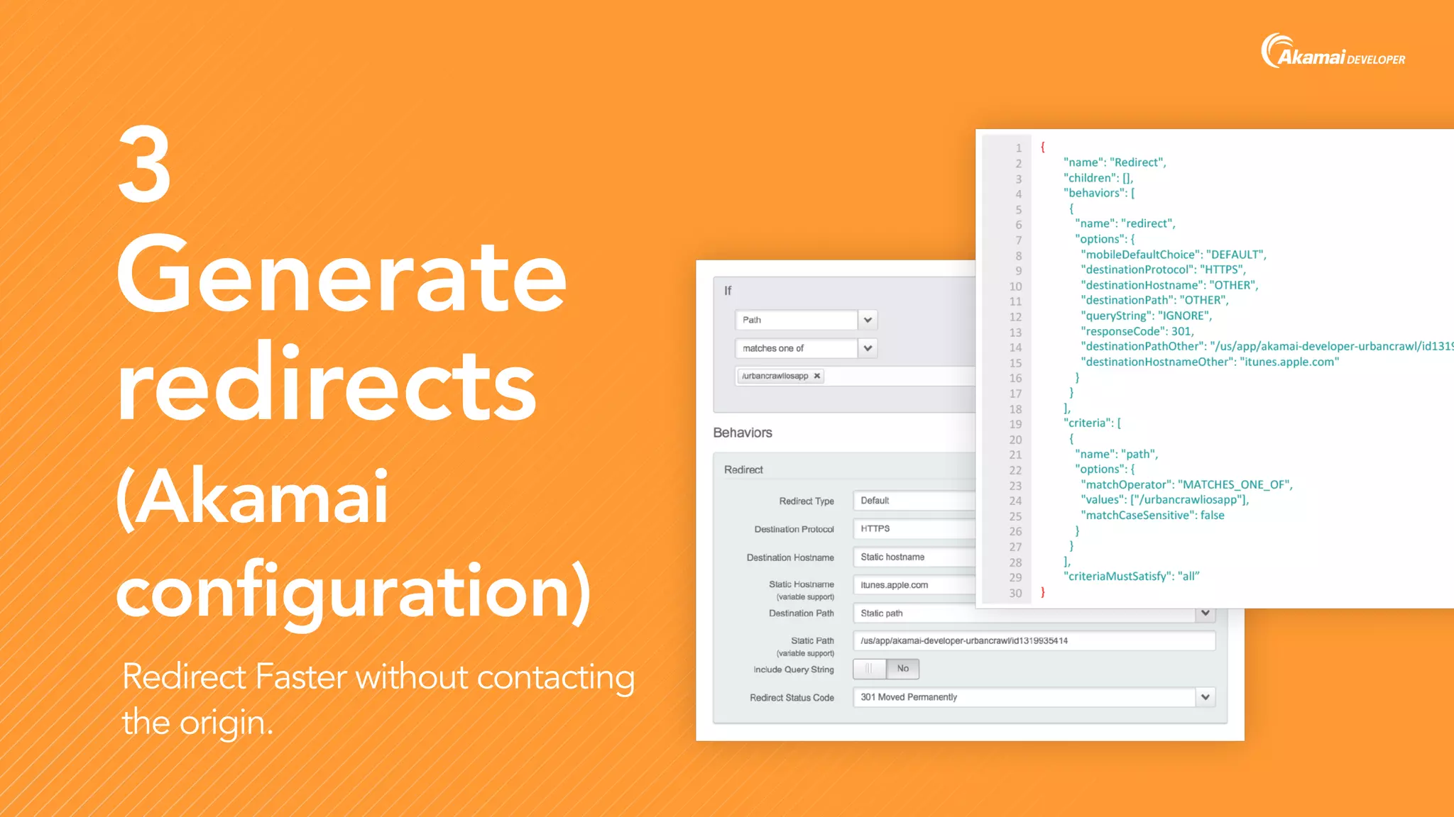 3
Generate
redirects
Redirect Faster without contacting
the origin.
(Akamai
configuration)
 