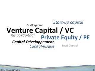 Venture Capital / VC Capital-Risque Capital-Développement Risicokapitaal Seed Capital Start-up capital Private Equity / PE...