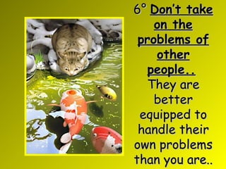 6°  Don’t take on the problems of other people..   They are better equipped to handle their own problems than you are.. 