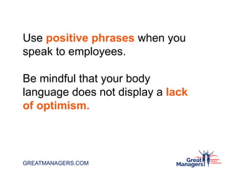 Positive Talk Examples At Work 10 tips for creating a positive workplace | PDF