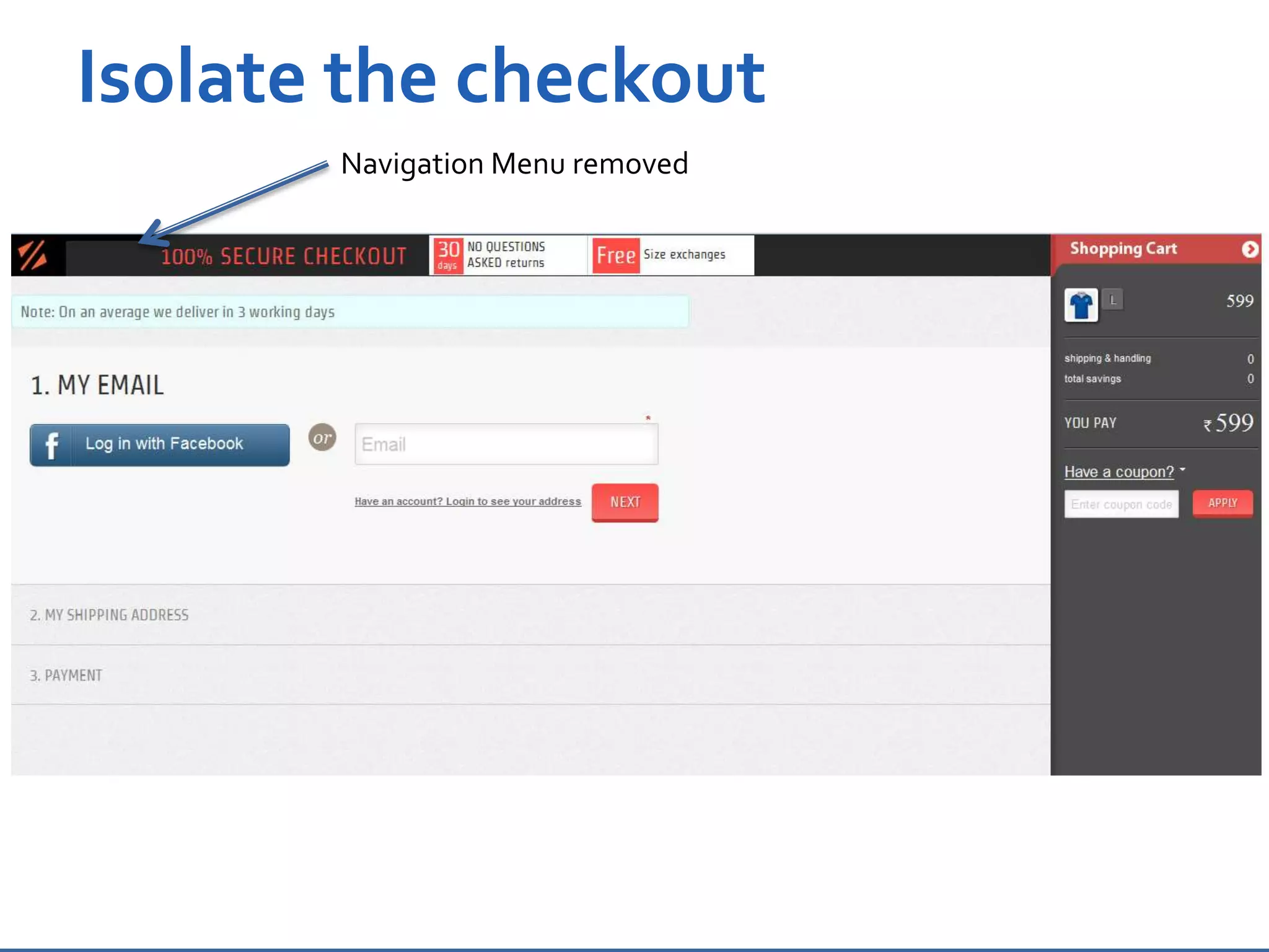 Navigation Menu removed
Isolate the checkout
 