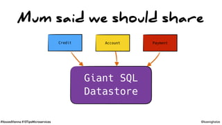 #VoxxedVienna #10TipsMicroservices @koenighotze
Mum said we should share
Credit Account Payment
Giant SQL
Datastore
 