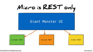 #VoxxedVienna #10TipsMicroservices @koenighotze
Micro is REST only
Customer REST Credit RESTAccount REST
Giant Monster UI
 