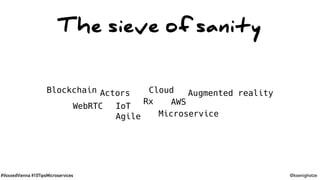 #VoxxedVienna #10TipsMicroservices @koenighotze
The sieve of sanity
Agile
Rx
Microservice
Actors Augmented realityCloud
AWS
WebRTC IoT
Blockchain
 
